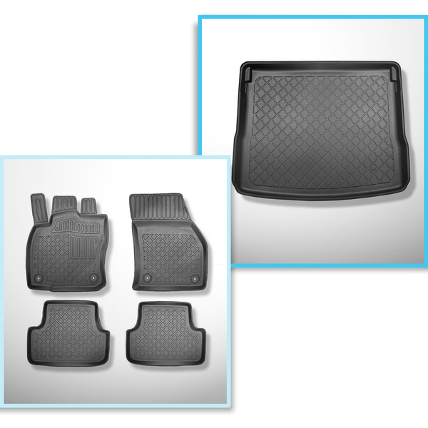 Conjunto de tapetes de bagageira e tapetes de carro feitos sob medida para Cupra Ateca SUV (11.2018-....) - base móvel do porta-malas na posição superior ou com tração nas 4 rodas