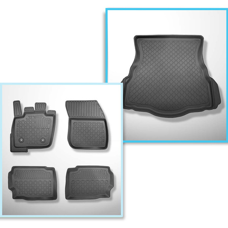 Conjunto de tapetes de bagageira e tapetes de carro feitos sob medida para Ford Mondeo V Hatchback (01.2015-04.2022) - com roda sobressalente provisória ou conjunto de reparação