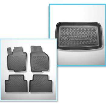 Conjunto de tapetes de bagageira e tapetes de carro feitos sob medida para Seat Alhambra II Van (09.2010-03.2022) - 7 lugares; terceira fileira levantada (para o espaço atrás da terceira fileira de assentos), tapetes sem terceira fileira