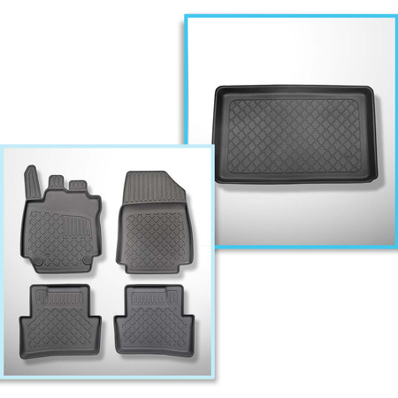 Conjunto de tapetes de bagageira e tapetes de carro feitos sob medida para Renault Captur I SUV (04.2013-12.2019) - para a parte inferior e superior do porta-malas