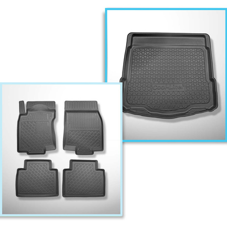 Conjunto de tapetes de bagageira e tapetes de carro feitos sob medida para Nissan X-Trail III T32 SUV (08.2014-....) - 5 lugares; parte inferior do porta-malas (sob a base móvel); sem terceira fileira