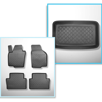 Conjunto de tapetes de bagageira e tapetes de carro feitos sob medida para Volkswagen Sharan II Van (09.2010-03.2022) - 7 lugares; terceira fileira levantada (para o espaço atrás da terceira fileira de assentos), tapetes sem terceira fileira