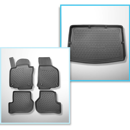 Conjunto de tapetes de bagageira e tapetes de carro feitos sob medida para Volkswagen Golf VI Hatchback (04.2009-09.2012) - fileira traseira dos bancos deslocada para trás o máximo possível; parte inferior do porta-malas