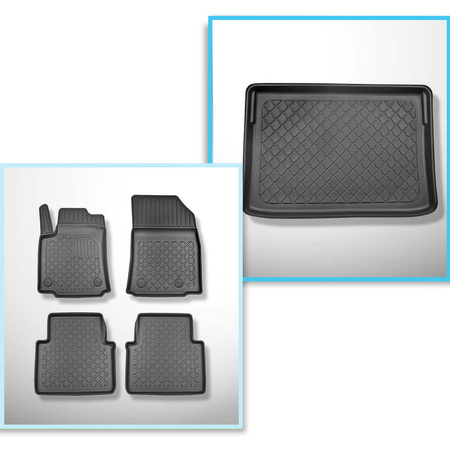 Conjunto de tapetes de bagageira e tapetes de carro feitos sob medida para Opel Crossland X X SUV (06.2017-....) - parte inferior do porta-malas; modelos com base móvel de porta-malas (Flex Floor)