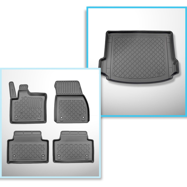 Conjunto de tapetes de bagageira e tapetes de carro feitos sob medida para Land Rover Range Rover Evoque L551 SUV (04.2019-....) - também para modelos com trilhos de montagem; também Plug-in Hybrid
