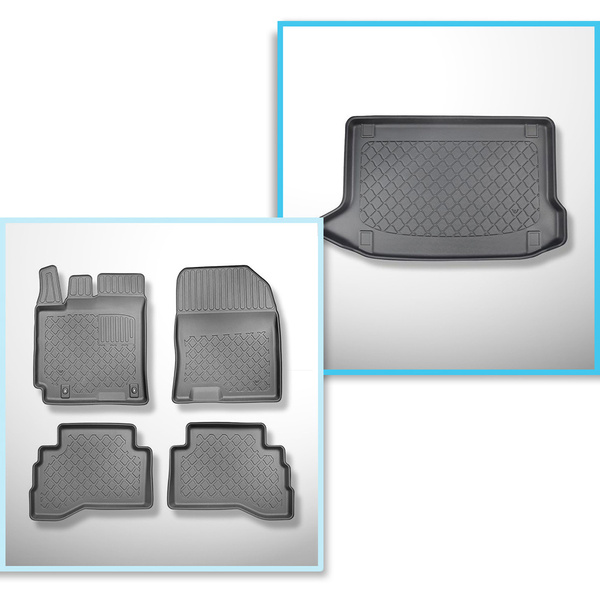 Conjunto de tapetes de bagageira e tapetes de carro feitos sob medida para Hyundai Kauai Hybrid SUV (09.2019-03.2023) - não para a versão elétrica