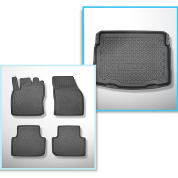 Conjunto de tapetes de bagageira e tapetes de carro feitos sob medida para Volkswagen Tiguan II SUV (05.2016-....) - parte inferior do porta-malas; sem roda sobressalente; base móvel na posição mais baixa; não para a versão eHybrid