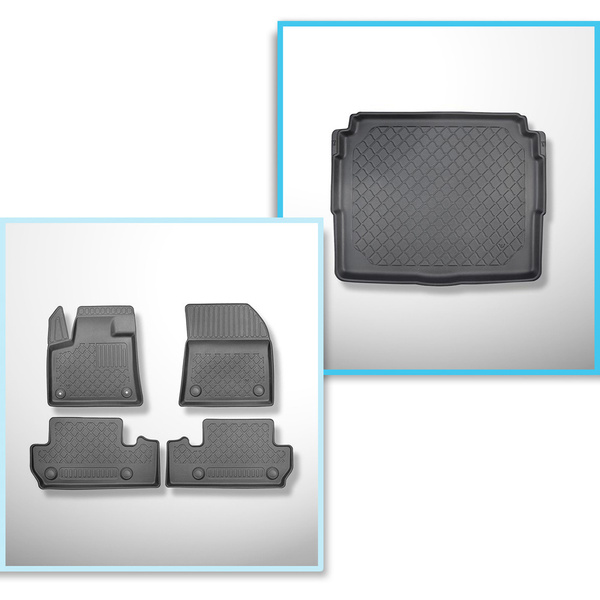 Conjunto de tapetes de bagageira e tapetes de carro feitos sob medida para Peugeot 3008 II SUV (11.2016-11.2023) - parte inferior do porta-malas com preparação sob a base móvel do porta-malas; sob / sem base móvel de porta-malas (Flex door); não para a ve