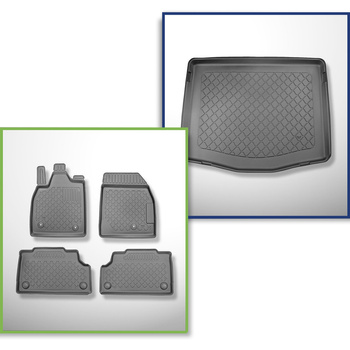 Conjunto de tapetes de bagageira e tapetes de carro feitos sob medida para Ford Mustang Mach-E SUV (05.2021-....) - parte superior do porta-malas; base móvel na posição mais alta