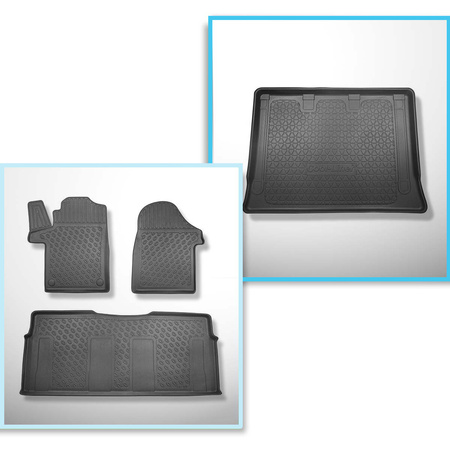 Conjunto de tapetes de bagageira e tapetes de carro feitos sob medida para Mercedes-Benz Vito W447 Van (10.2014-....) - para a terceira fileira de assentos; Versão Extra Long (espaçamento entre eixos 3430 mm; comprimento do carro 5370 mm); sem divisão de 