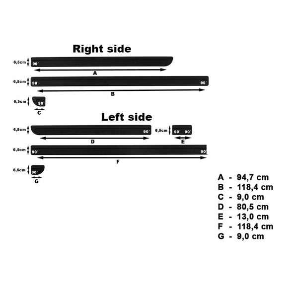 Fitas laterais compatíveis com Volkswagen Multivan T5 Van (2004-2015) - (distância entre eixos curtos)