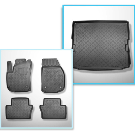 Conjunto de tapetes de bagageira e tapetes de carro feitos sob medida para Opel Zafira B Minivan (05.2005-2014) - 7 lugares; terceira fileira inclinada