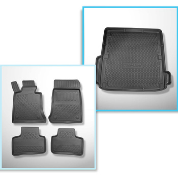 Conjunto de tapetes de bagageira e tapetes de carro feitos sob medida para Mercedes-Benz Classe E W212 Combo (2009-10.2016) - para todos os modelos (compartimentos desmontáveis)