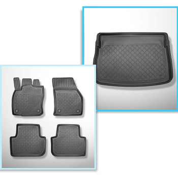 Conjunto de tapetes de bagageira e tapetes de carro feitos sob medida para Volkswagen Golf VII Minivan (05.2014-12.2020) - para a parte inferior e superior do porta-malas