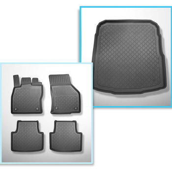 Conjunto de tapetes de bagageira e tapetes de carro feitos sob medida para Volkswagen Passat B8 Sedan (12.2014-12.2021) - compartimento de bagagem de fundo: com roda sobressalente temporária ou conjunto de reparação