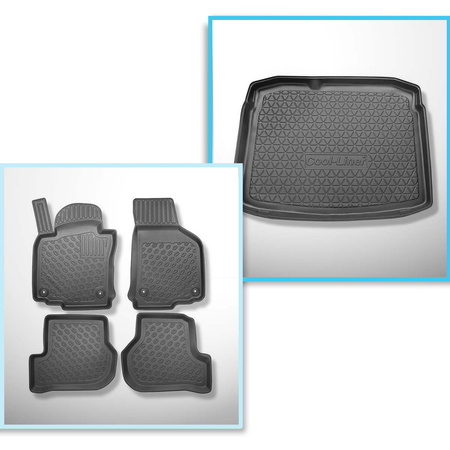 Conjunto de tapetes de bagageira e tapetes de carro feitos sob medida para Volkswagen Golf VI Hatchback (09.2008-09.2012) - com roda sobressalente provisória ou conjunto de reparação