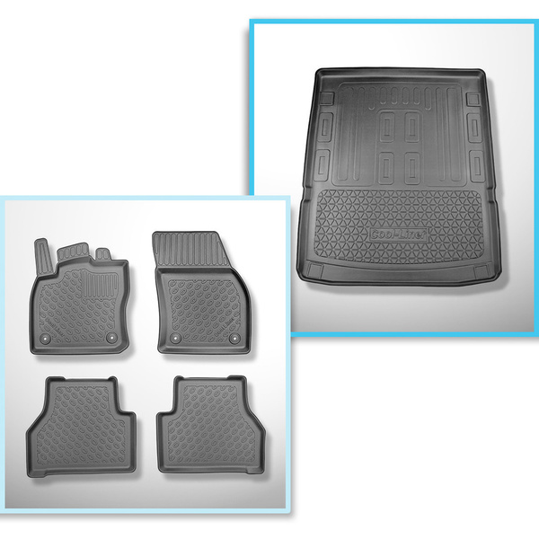 Conjunto de tapetes de bagageira e tapetes de carro feitos sob medida para Volkswagen Caddy V Maxi Van (11.2020-....) - 5 ou 7 lugares; sem terceira fileira