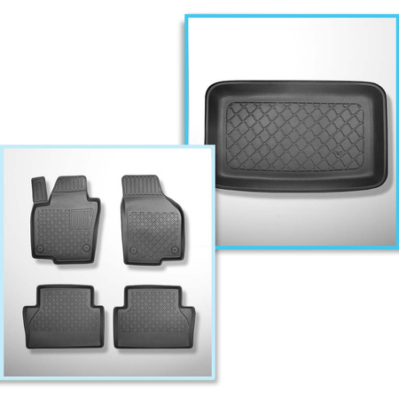 Conjunto de tapetes de bagageira e tapetes de carro feitos sob medida para Seat Alhambra II Van (09.2010-03.2022) - 7 lugares; terceira fileira levantada (para o espaço atrás da terceira fileira de assentos), tapetes sem terceira fileira