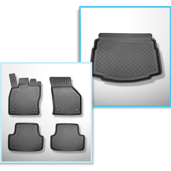 Conjunto de tapetes de bagageira e tapetes de carro feitos sob medida para Volkswagen Golf VII Hatchback (10.2012-12.2019) - com roda sobressalente provisória / conjunto de reparação: para parte inferior do porta-malas e inferior