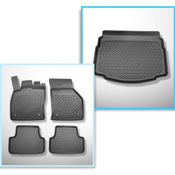 Conjunto de tapetes de bagageira e tapetes de carro feitos sob medida para Volkswagen Golf VII Hatchback (10.2012-12.2019) - com roda sobressalente provisória / conjunto de reparação: para parte inferior do porta-malas e inferior