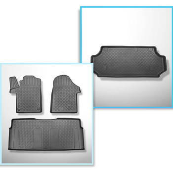 Conjunto de tapetes de bagageira e tapetes de carro feitos sob medida para Mercedes-Benz Vito W447 Van (10.2014-....) - versão longa (distância entre eixos 3.200 mm; comprimento do carro 5.140 mm); todas as versões de equipamentos; sem terceira fileira