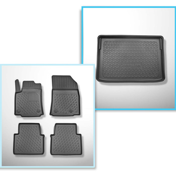 Conjunto de tapetes de bagageira e tapetes de carro feitos sob medida para Opel Crossland X SUV (06.2017-....) - parte inferior do porta-malas; modelos com base móvel de porta-malas (Flex Floor)