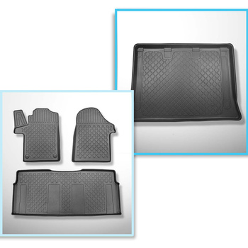 Conjunto de tapetes de bagageira e tapetes de carro feitos sob medida para Mercedes-Benz Vito W447 Van (10.2014-....) - para a terceira fileira de assentos; Versão Extra Long (espaçamento entre eixos 3430 mm; comprimento do carro 5370 mm); sem divisão de