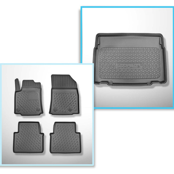 Conjunto de tapetes de bagageira e tapetes de carro feitos sob medida para Citroen C3 Aircross II SUV (11.2017-....) - parte inferior do porta-malas; base móvel na posição mais baixa ou sem base móvel; assentos reclináveis e deslizante traseiros