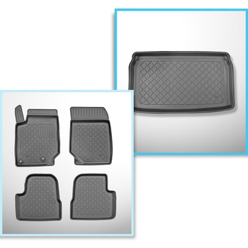 Conjunto de tapetes de bagageira e tapetes de carro feitos sob medida para Opel Mokka B SUV (02.2021-....) - parte superior do porta-malas; base móvel na posição mais alta; não para versões elétricas e híbridas