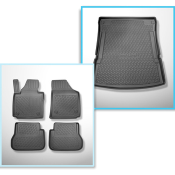 Conjunto de tapetes de bagageira e tapetes de carro feitos sob medida para Volkswagen Caddy IV Maxi Van (10.2007-10.2020) - Trendline, Comfortline, Highline; 5 lugares; sem terceira fileira