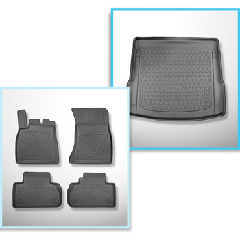 Conjunto de tapetes de bagageira e tapetes de carro feitos sob medida para Audi Q5 II FY SUV (01.2017-08.2024) - também para modelos com trilhos de montagem; não para a versão TFSI e plug-in híbrida; também para modelos com trilhos de montagem