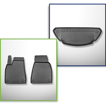 Conjunto de tapetes de bagageira e tapetes de carro feitos sob medida para Tesla Model X SUV (10.2016-12.2020) - 6/7 lugares; conjunto dianteiro; porta-malas dianteiro