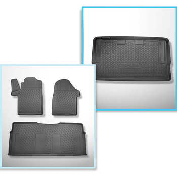 Conjunto de tapetes de bagageira e tapetes de carro feitos sob medida para Mercedes-Benz Classe V W447 Van (06.2014-....) - versão longa (distância entre eixos 3.200 mm; comprimento do carro 5.140 mm); para a terceira fileira de assentos; sem divisão de c