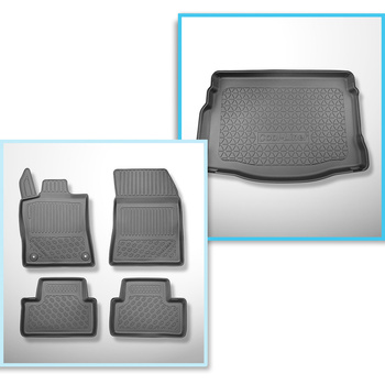 Conjunto de tapetes de bagageira e tapetes de carro feitos sob medida para DS 4 E-Tense Plug-in Hybrid Hatchback (11.2021-....) - também para E-Tense Plug-in Hybrid; não para a versão elétrica