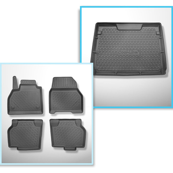 Conjunto de tapetes de bagageira e tapetes de carro feitos sob medida para Mercedes-Benz Citan W415 Tourer (10.2012-08.2021) - 5 lugares; espaçamento entre eixos 2.697 mm; sem terceira fileira