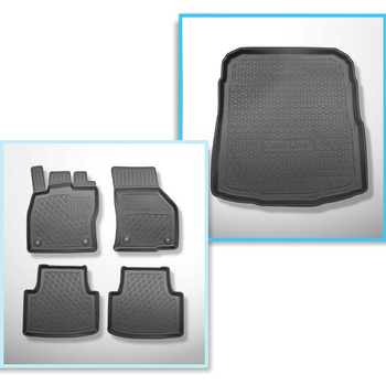 Conjunto de tapetes de bagageira e tapetes de carro feitos sob medida para Volkswagen Passat B8 Sedan (12.2014-12.2021) - compartimento de bagagem de fundo: com roda sobressalente temporária ou conjunto de reparação