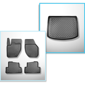 Conjunto de tapetes de bagageira e tapetes de carro feitos sob medida para Volvo V40 II Hatchback (07.2012-07.2019) - parte superior do porta-malas; para carros com base dupla no porta-malas