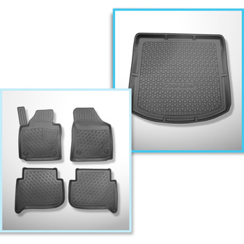 Conjunto de tapetes de bagageira e tapetes de carro feitos sob medida para Volkswagen Touran I 1T Minivan (09.2010-08.2015) - 7 lugares; terceira fileira inclinada