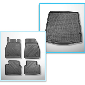 Conjunto de tapetes de bagageira e tapetes de carro feitos sob medida para Opel Insignia A Liftback, Sedan (2008-05.2017) - porta-malas plano com roda sobressalente completa e/ou sistema Infiniti (subwoofer)