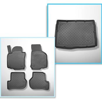 Conjunto de tapetes de bagageira e tapetes de carro feitos sob medida para Volkswagen Golf VI Hatchback (09.2008-09.2012) - com roda sobressalente completa e/ou 4WD (4 Motion)