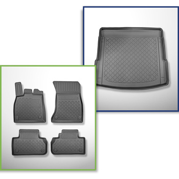 Conjunto de tapetes de bagageira e tapetes de carro feitos sob medida para Audi Q5 II FY SUV (01.2017-08.2024) - também para modelos com trilhos de montagem; não para a versão TFSI e plug-in híbrida; também para modelos com trilhos de montagem