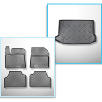 Conjunto de tapetes de bagageira e tapetes de carro feitos sob medida para Hyundai Kauai electric SUV (08.2018-03.2023) - não para a versão híbrida