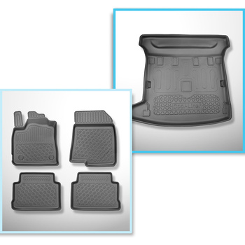 Conjunto de tapetes de bagageira e tapetes de carro feitos sob medida para Dacia Jogger Combo (03.2022-....) - 5/7 lugares (possibilidade de orifícios para assentos da terceira fileira)