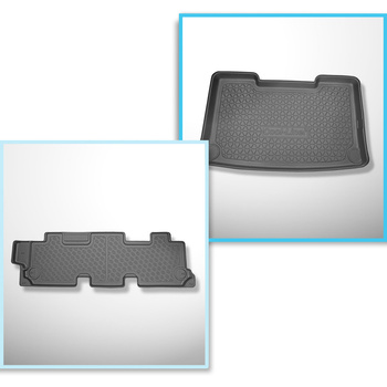 Conjunto de tapetes de bagageira e tapetes de carro feitos sob medida para Volkswagen Caravelle T6, T6.1 Van (06.2015-2024) - distância entre eixos curtos; para a terceira fileira de assentos; 3ª fileira completa (TT - 3ª fileira)