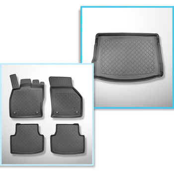 Conjunto de tapetes de bagageira e tapetes de carro feitos sob medida para Seat Leon IV KL Hatchback (03.2020-....) - parte superior do porta-malas; base móvel na posição mais alta; não para a versão mHEV