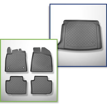 Conjunto de tapetes de bagageira e tapetes de carro feitos sob medida para MG 4 Hatchback (09.2022-....) - parte inferior do porta-malas; sem base móvel de porta-malas
