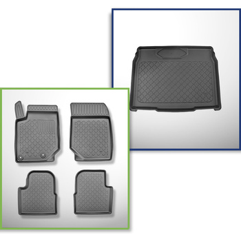 Conjunto de tapetes de bagageira e tapetes de carro feitos sob medida para Peugeot 2008 II SUV (01.2020-....) - parte inferior do porta-malas; sob / sem base móvel de porta-malas (com e sem subwoofer); não para versões elétricas e híbridas