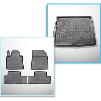 Conjunto de tapetes de bagageira e tapetes de carro feitos sob medida para Citroen C4 Picasso II Minivan (07.2013-11.2020) - 5 lugares; parte inferior do porta-malas (sem inserção de poliestireno sob a base do porta-malas); sem terceira fileira